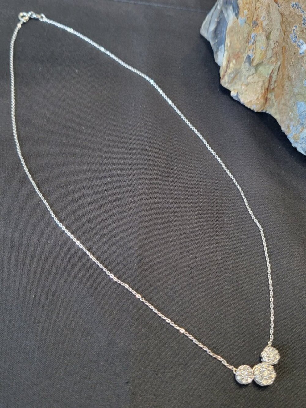 10K White Gold Pave Diamond Necklace 17" ADL 3 Cluster Pendant 3.0 Grams